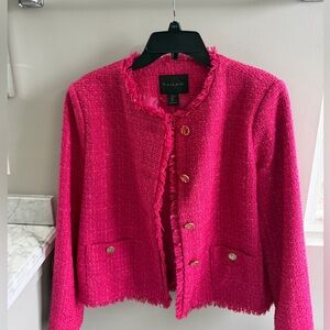 Tahari Hot Pink Tweed Fringe Blazer